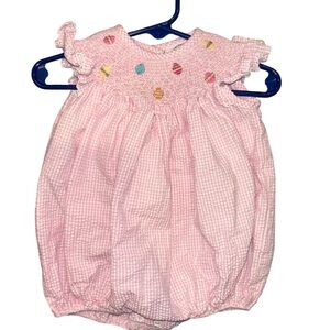 6M Pink Smocked Baby Bubble Bodysuit